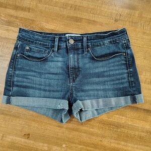 DENIZEN Levi's Mid Rise Denim Roll-Cuff Shortie Shorts - Dark Blue Size 28